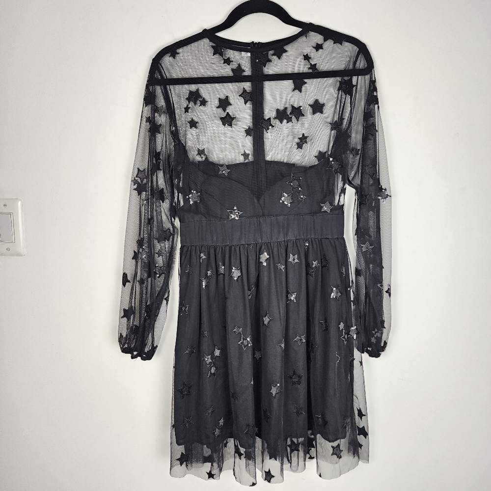Black Sequin Lace Fairy Tulle Dress Goth Victorian Renaissance Fit Flare Party - Picture 5 of 16